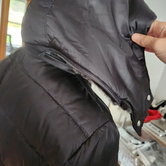 Nine West Faux Fur Collar & Hood Chevron Puffer Coat Jacket Parka Black Sz Small - Picture 8 of 13